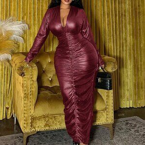 Burgundy Elegant Women's Refined Maxi Dress